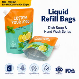 <span class=keywords><strong>Bolsa</strong></span> con Boquilla Personalizada para Rellenar Jabón Lavavajillas, <span class=keywords><strong>Bolsa</strong></span> para Detergente Líquido para Manos, 500ml 1L, Opción de <span class=keywords><strong>Bolsa</strong></span> Ecológica sin Boquilla - Product Image 1