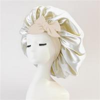 Bonnet de nuit en satin réglable à couche unique avec large bande élastique pour femme