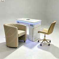 Ensemble de chaise de manucure de luxe et tabouret de technicien, chaise de spa roulante en cuir matelassé diamant pour salon de manucure