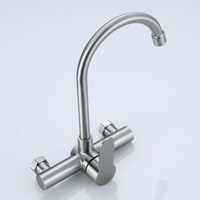 Robinet de cuisine commercial chaud et froid mural en acier inoxydable 304 robuste en argent brossé