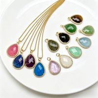 Pendentifs en pierre naturelle œil de tigre, améthyste et quartz clair, forme goutte d'eau, micro-pavés, best-sellers vintage
