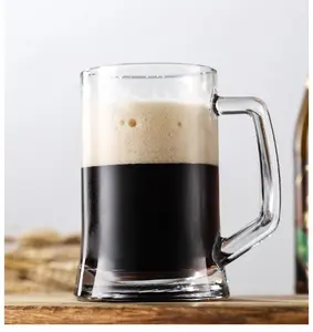 Tazas de cerveza de vidrio con asas, tazas grandes para beber para té, café, cerveza, Stein, apto para lavavajillas y congelador