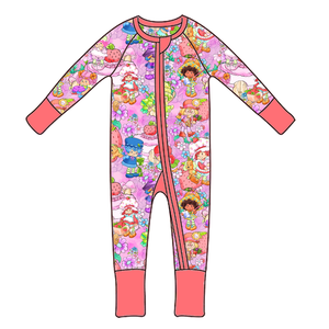 Bahar sıcak satış desen fermuar kapatma için özel baskılı kumaş Romper kısa kollu bebek Zippy pijama - Product Image 5