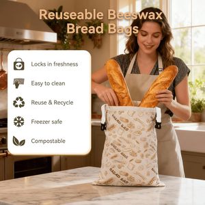 ถุงผ้าฝ้ายออร์แกนิคเคลือบขี้ผึ้งธรรมชาติ XL ใช้ซ้ำได้ สำหรับใส่ขนมปังโฮมเมด พร้อมซิปล็อคเพื่อรักษาความสด - Product Image 6