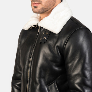 Veste en cuir pour homme à marque privée, col en fourrure, épaisse, motif graphique, style tendance, prix bas - Product Image 6