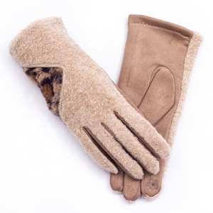 Hot Sell Faux Sheep Shorn-pile Splicing With <strong>Leopard</strong> <strong>Print</strong> Fabric <strong>Gloves</strong> for Women Winter Warm Windproof Touchscreen <strong>Gloves</strong> - Product Image 1