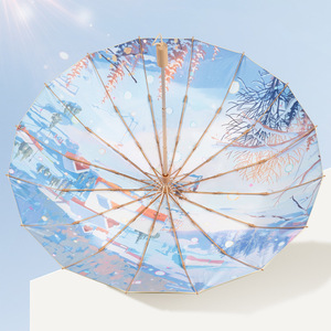 Paraguas plegable <span class=keywords><strong>de</strong></span> doble uso <span class=keywords><strong>de</strong></span> 16 costillas para mujer, estilo nacional, protección UV, Pegamento <span class=keywords><strong>de</strong></span> Color, Sol para días lluviosos y soleados, sombrilla grande y fuerte - Product Image 6