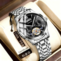 Montre squelette à quartz pour homme JEMSDUN, boîtier en alliage 42 mm, bracelet en acier inoxydable, étanche 30 m, aiguilles lumineuses, usage quotidien