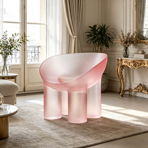 Silla de Resina Rosa Esmerilada de Lujo con Patas Integradas para Decoración Moderna de Sala de Estar - Product Image 4