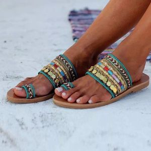 <span class=keywords><strong>Sandalias</strong></span> de Mujer Estilo Bohemio, <span class=keywords><strong>Sandalias</strong></span> Planas de Playa, <span class=keywords><strong>Sandalias</strong></span> para <span class=keywords><strong>Juanetes</strong></span>, Tacón Plano, Punta Redonda, Estilo Bohemio, para Uso Diario en la Playa, de PU Verde - Product Image 4