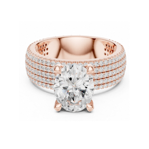 Anillo de Diamantes Ovalado de Lujo en Oro Amarillo Sólido con Múltiples Hileras de Pavé, Banda Gruesa, Joyería Nupcial, Anillo de Compromiso Elegante - Product Image 6