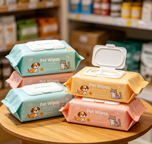 Lingettes pour animaux de compagnie personnalisées avec étiquette privée, 60/80/100/120 lingettes, sans <span class=keywords><strong>alcool</strong></span>, pour le toilettage des chiens et des chats - Product Image 1