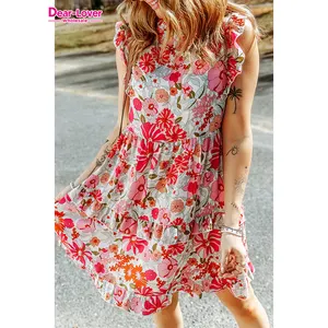 2024 Lieber Liebhaber Freizeit kleider Rüschen Tank Top Mini kleid Rüschen Blumen kleider Frauen