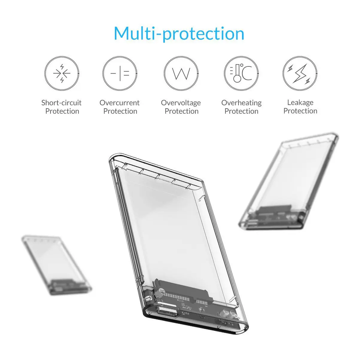 Transparent Plastic HDD Enclosure Hard Drive SSD External Case Cover SATA to USB3.0