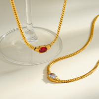 Colliers minimalistes tendance en acier inoxydable avec zircon ovale pour femmes, bijoux plaqués or de haute qualité, vente en gros TGXL14052