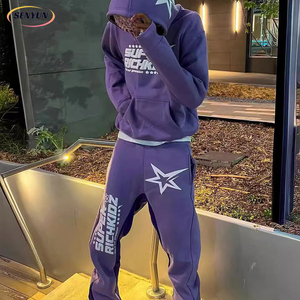 高品质粉扑印花色块全定制数码印花时尚重量级超大男士连帽运动衫 - Product Image 4