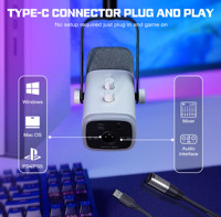 Ensemble de microphone de jeu Fifine AM8T, microphone dynamique pour PC, pour streaming, podcasting, kit de microphone RGB pour ordinateur avec bras articulé