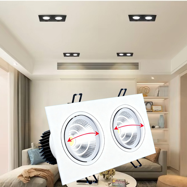 Commercial Grade Double Head Square Grille Downlight Adjustable COB Spotlights 20W 30W for Store Retail Lighting