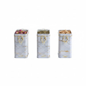 Rectangular Metal <b>Box</b> <b>set</b> 75x100x150 mm (3 Pcs ) Wire Clasp and Transparent Lid Marble White Marble White Design - Product Image 2