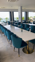 Chaise de restaurant Taco Pizza, café, boutique, avec banquette orange et revêtement en cuir vinyle marron
