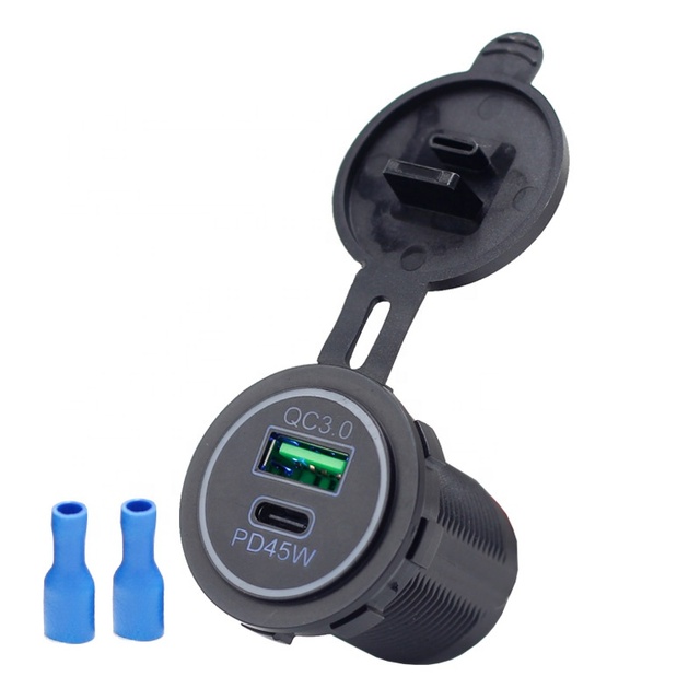 Dual Port 12-24V USB Car Charger with QC3.0 & PD 45W USB Type C for Bus & Car Bus Socket