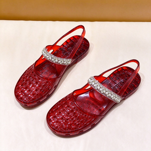 Sandalias de gelatina con correa de diamantes de imitación para mujer, con punta cerrada y talón descubierto, plataforma, para verano, playa, zapatos de plástico - Product Image 3