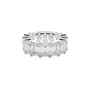 <b>Emerald</b> Cut Moissanite Eternity Band <b>Ring</b> 925 <b>Silver</b> Prong Setting Women's Classic Geometric Engagement <b>Ring</b> fashion <b>ring</b> - Product Image 2