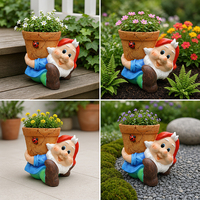 Pot de fleurs extérieur en résine, pot de jardin, statue de gnome mignonne avec panier tressé, artisanat de qualité supérieure pour la décoration de la maison et du patio