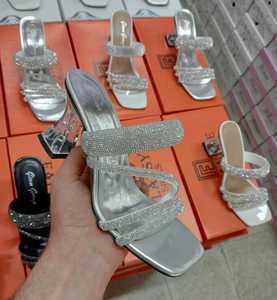 <b>WOMEN'S</b> DAILY STYLISH SANDALS <b>SLIPPERS</b> WITH GLITTERED STONES shoes 7 CM 36-40 made in Turkiye - Product Image 1