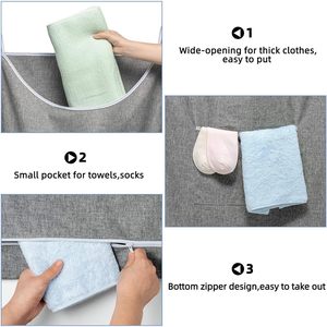 X-Large Door Hanging Laundry <b>Hamper</b> Bag Grey Foldable Rectangular With Hooks For Clothes <b>Storage</b> Behind Doors On Walls - Product Image 6