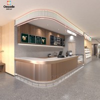 Mobilier de café personnalisé haut de gamme |   Comptoir de bar à café élégant en MDF et verre trempé |   Éclairage LED robuste et écologique pour les beignets