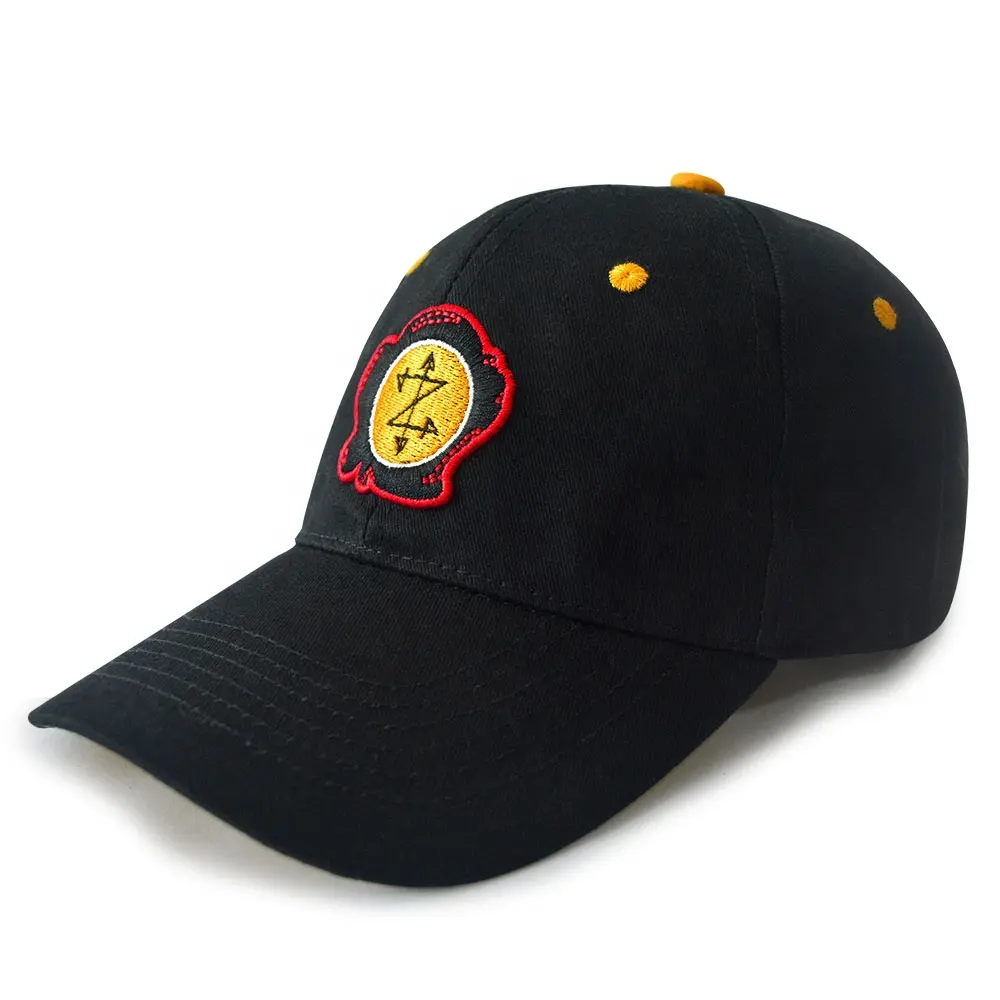 Toptan moda spor kap Unisex özel Gorras siyah beyzbol şapkası sarı ağızlı işlemeli kapaklar ve şapkalar