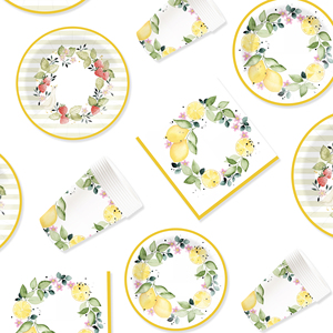 DAMAI Nuevo Juego de Vajilla Desechable con Temática de Frutas, Platos, Vasos y Servilletas de Papel con Diseño de Limón para Fiestas - Product Image 4