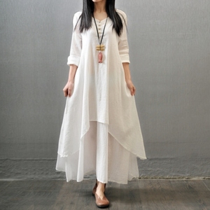 Abito da donna in stile coreano con logo personalizzato - Nuovo abito primaverile in cotone e <span class=keywords><strong>lino</strong></span> a maniche lunghe, abbigliamento casual alla moda (OEM/ODM) - Product Image 2