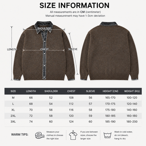 Cardigã Masculino de Tricô com Gola Jeans, Efeito Vintage Lavado, Patchwork e Botões de Pressão – Jaqueta de Tricô Personalizada OEM - Product Image 6