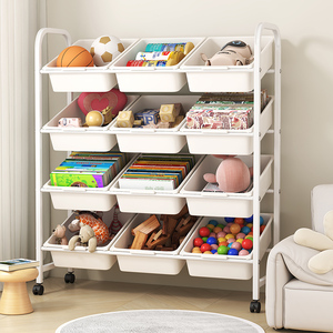 Organisateur de rangement pour jouets blanc à 3 niveaux avec 9 bacs et roulettes pour la chambre des enfants - Product Image 1