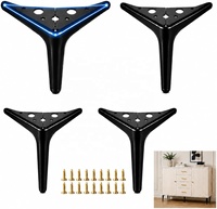 Pieds de canapé en acier noir mat de remplacement, pieds de table de commode triangulaires modernes, pieds de canapé courts avec patins en caoutchouc