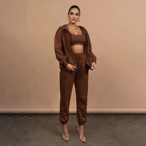 Vente en gros Ensemble de jogging zippé 2 pièces pour femmes avec impression de logo personnalisé Sweatshirts à capuche et Sweats à capuche pour la saison d'automne Style décontracté - Product Image 5