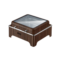 6L 9L Électrique En Acier Inoxydable Rectangulaire Hydraulique Hot Pot Hôtel De Luxe Réchauffeur De Nourriture avec Finition De Grain De Bois pour Buffet Ensemble