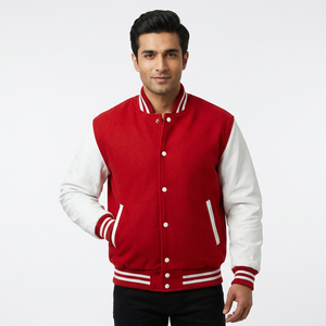 <b>White</b> Sleeves-Scarlet Red Body Letterman <b>Jacket</b> with Leather Sleeves letterman custom leather varsity <b>jacket</b> for <b>men</b> - Product Image 1