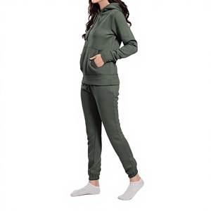 Sudadera con capucha elegante informal de talla grande para mujer, con cremallera, mezcla de poliéster/algodón, con cuentas, cintura elástica suelta, pierna ancha, color liso. - Product Image 3