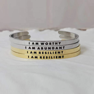 Bracelet <span class=keywords><strong>Mantra</strong></span> personnalisé en or trempé US Euro, gravure inspirée des femmes et des hommes, manchette C, I <span class=keywords><strong>Am</strong></span> Collection - Product Image 6