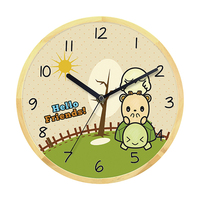 Jam Dinding Ramah Lingkungan Berbingkai Kayu, Senyap, Dekoratif untuk Kamar Anak, Hadiah