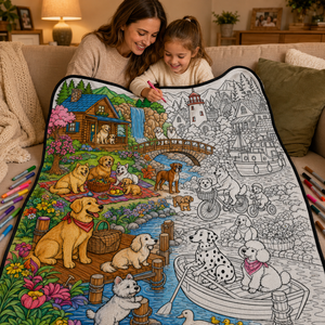 Couverture à colorier personnalisable pour fête canine avec marqueurs, lavable, réutilisable, motif dessin animé, cadeau artistique éducatif pour enfants - Product Image 1