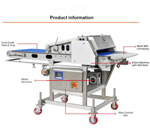 Machine à calandreuse de viande à haute efficacité pour la production continue de steaks, presse à rouleaux automatique pour aplatir la viande (steaks, côtes de porc, poulet) - Product Image 4
