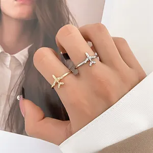 QW-73 Dapat Disesuaikan Logam Manset Cincin Terbuka Perhiasan Fashion Wanita Mikro Pave Kristal Berlian Imitasi Logam Tembaga Pesawat Cincin