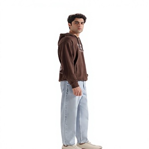 Sudadera con Capucha Marrón para Hombre, Corte Regular, Tejido de Punto, Color Sólido, Informal, con Bolsillo y Estampado de Letras, 300g, para Otoño - Product Image 3
