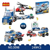 COGO 3098 Hélicoptère de police, transporteur, verticatole, chariot de patrouille, remorque, blocs de construction en plastique ABS, jouet de construction