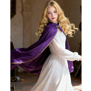 Capa Medieval Retro <span class=keywords><strong>de</strong></span> Terciopelo con Cuello Alto, Capa <span class=keywords><strong>de</strong></span> Reina Real para Halloween, Prenda Exterior Larga con Ribete Dorado para Cosplay y Actuaciones Escénicas - Product Image 6