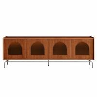 Meuble TV Minimaliste en Bois Massif de Chêne, Console Multimédia Rétro avec Portes à Battants, Meuble de Rangement pour Salon
